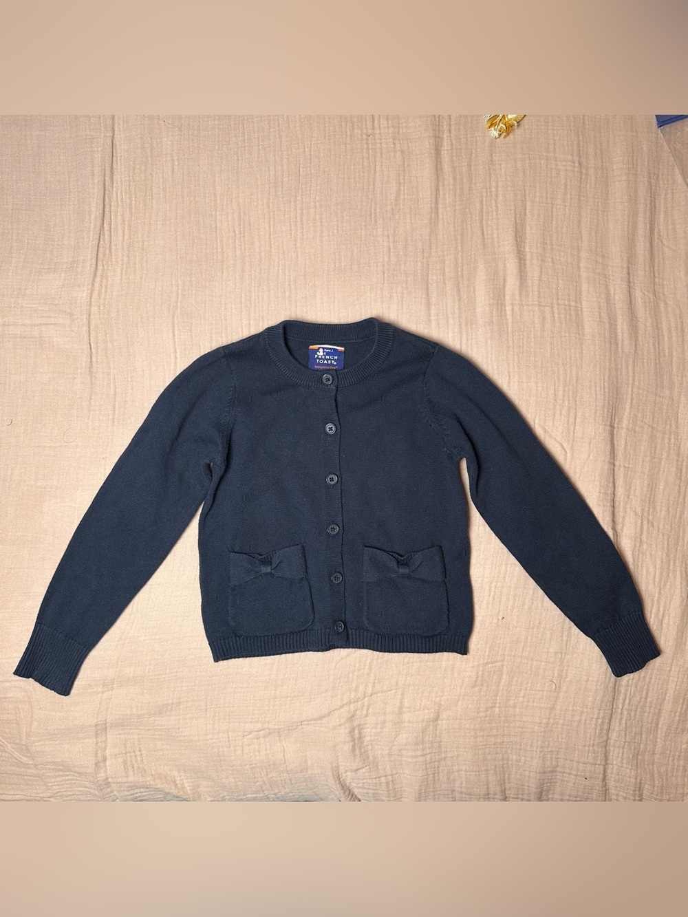 French Toast Girls Navy Cardigan Sweater XS 4/5 School Uniform Bow